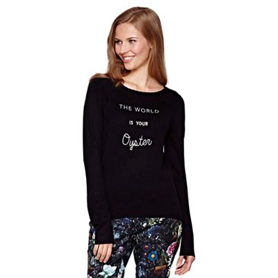 Yumi black Jumper With Embroidered Slogan